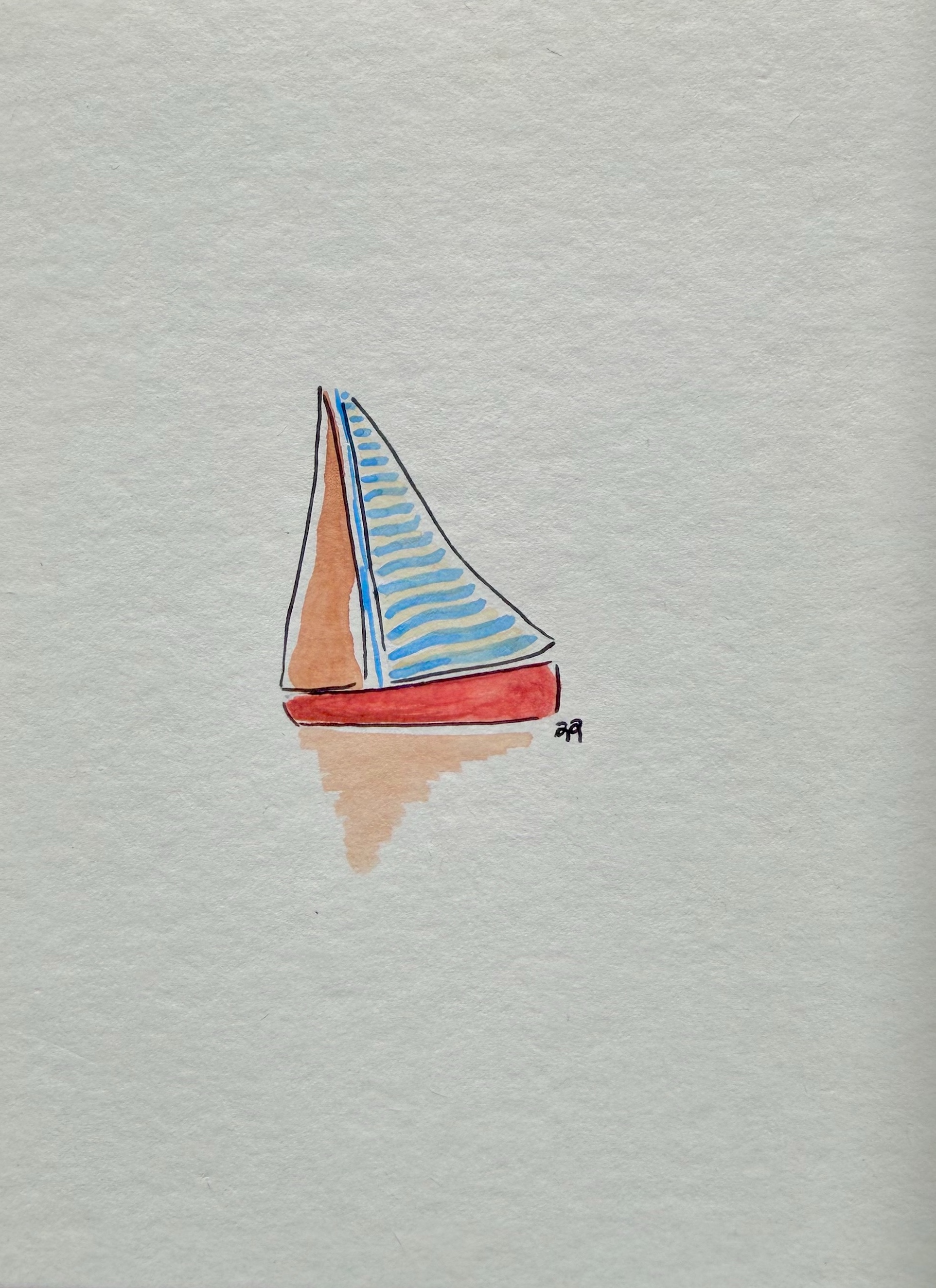 Watercolor painting of a sailboat, thank you card