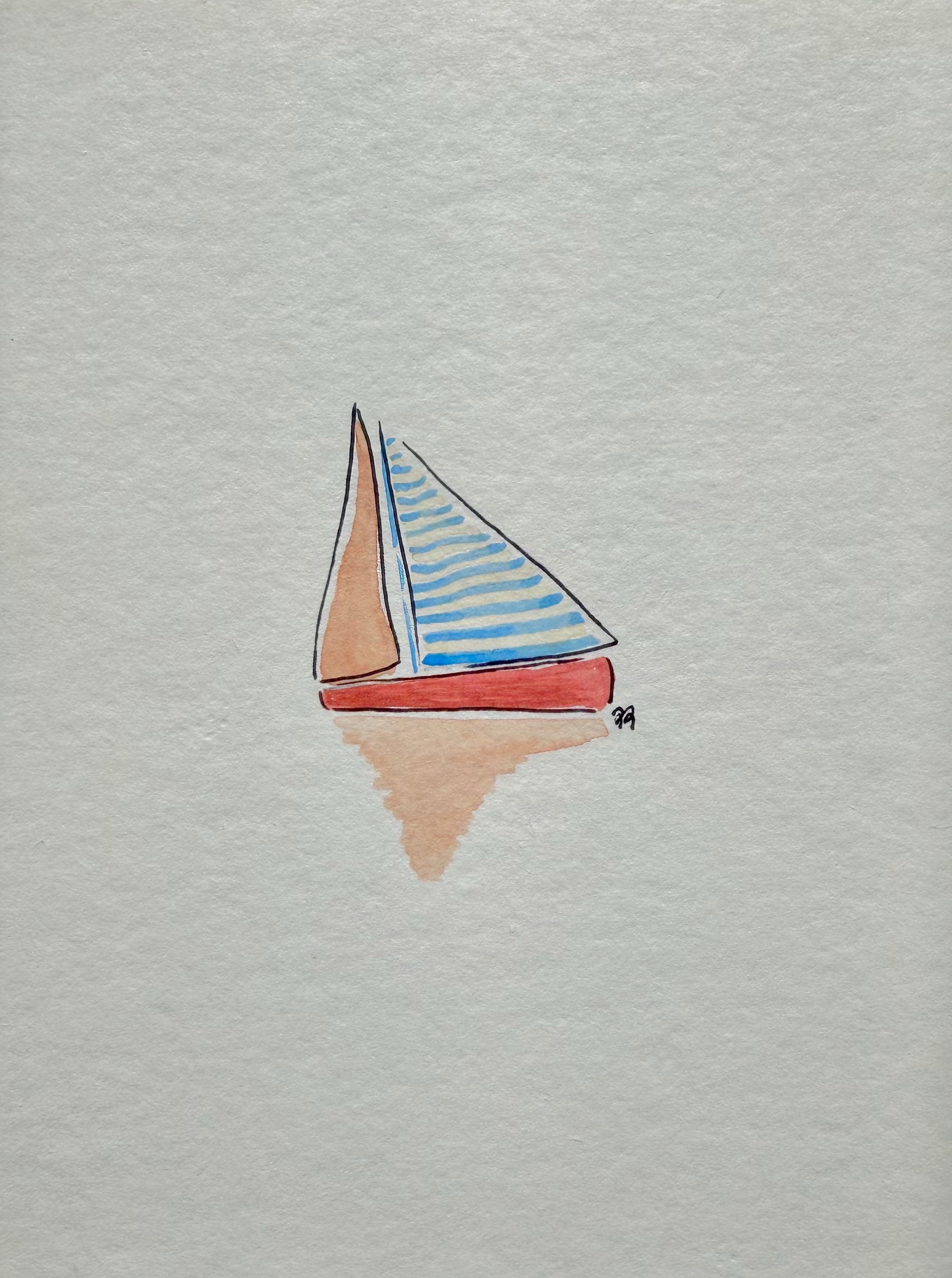 Watercolor painting of a sailboat, thank you card